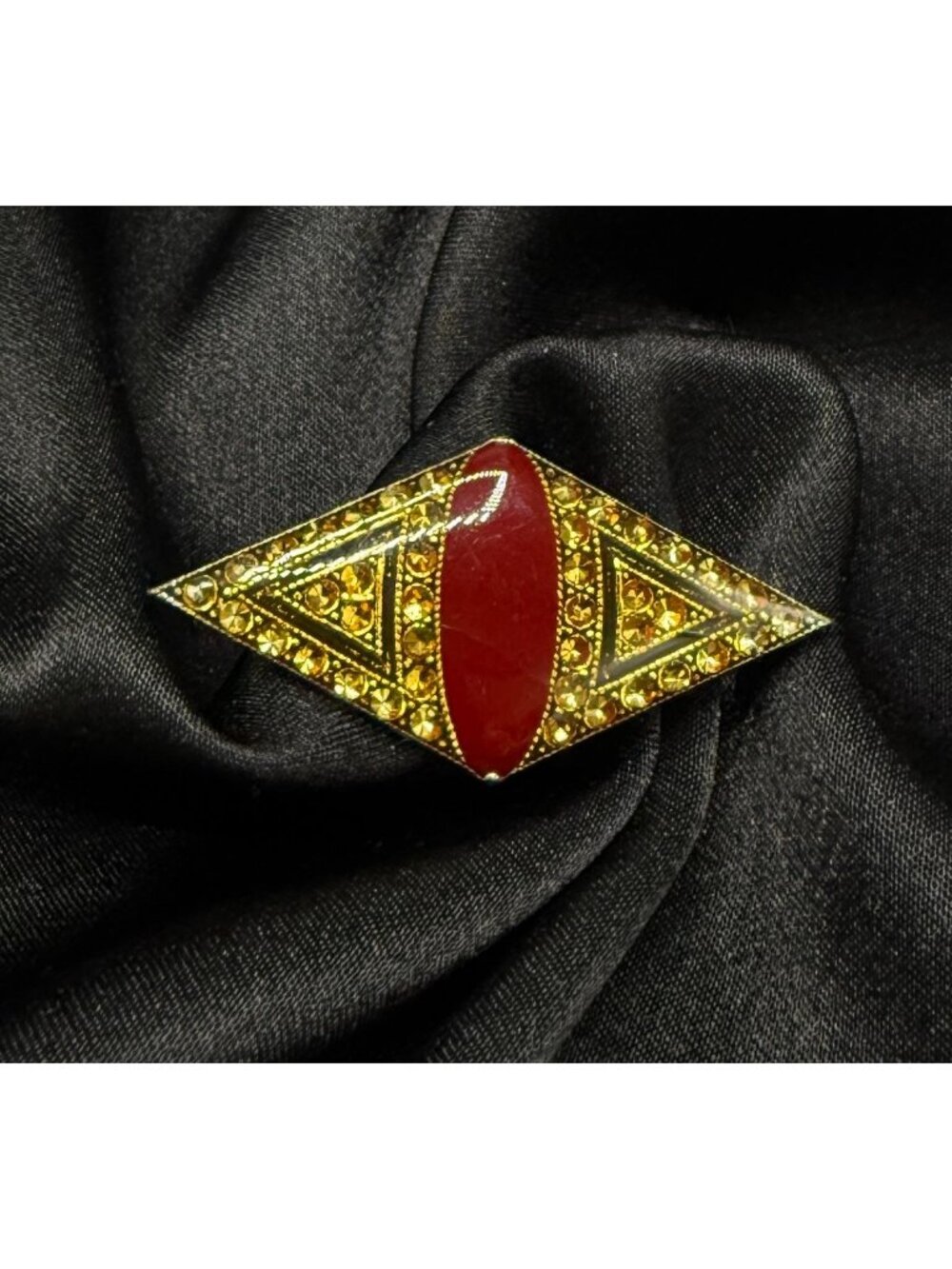 Vintage 1930s-1940s Art Deco Red & Gold Rhinestone Brooch